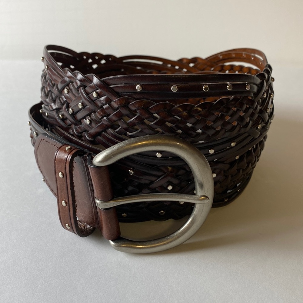 Lane Bryant Vegan-Bonded Leather 22/24 brown belt w/silver tiny studs plus size